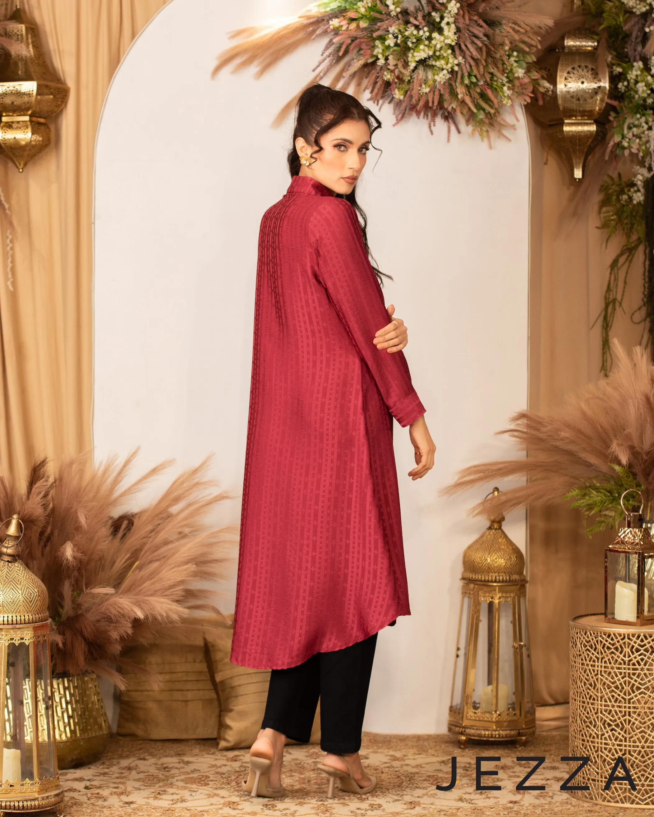 Satin-Blend Long Sleeve Midi Top 63351
