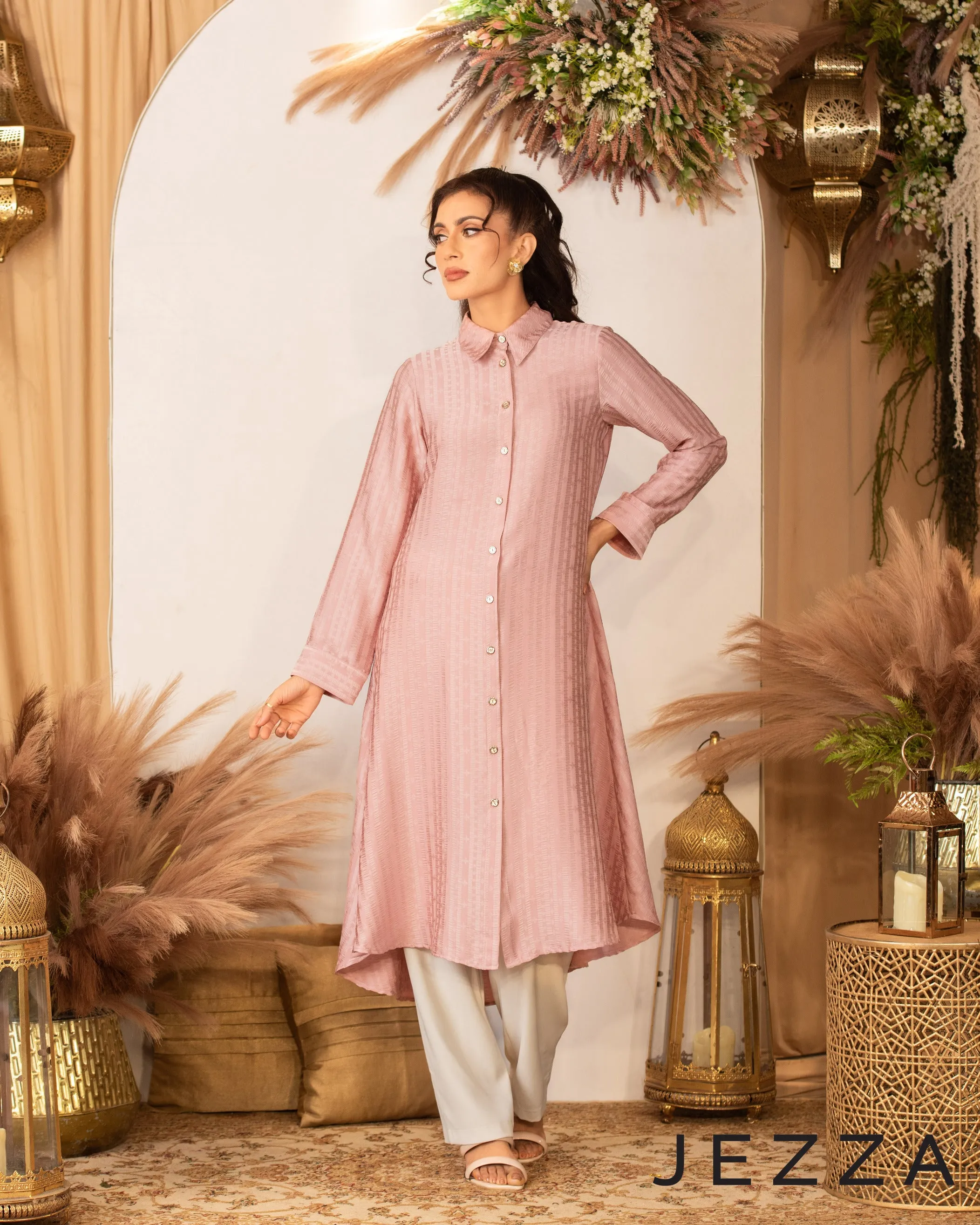 Satin-Blend Long Sleeve Midi Top 63352