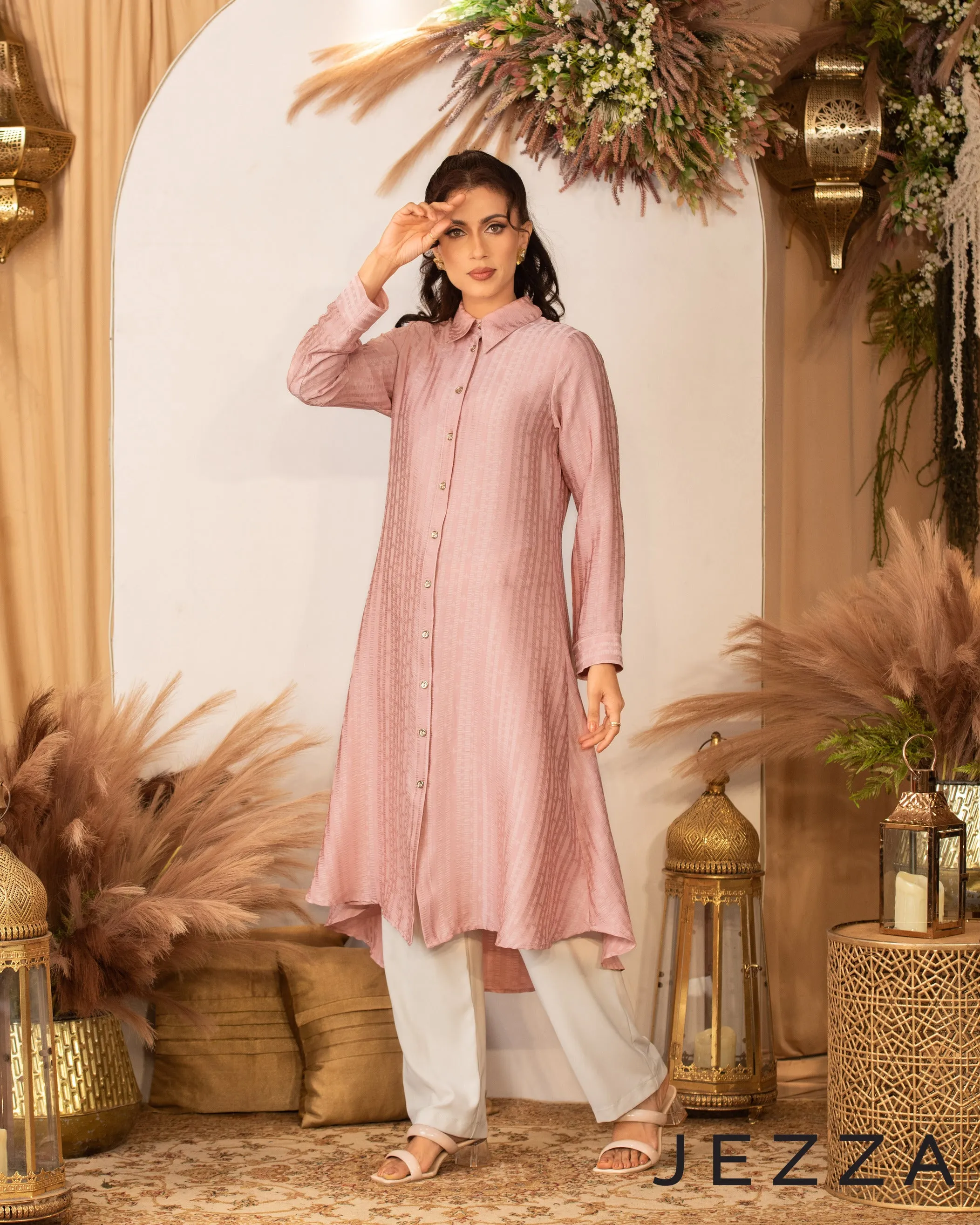 Satin-Blend Long Sleeve Midi Top 63352