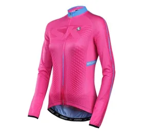 Solid Pink Women Long Sleeve Cycling Jersey