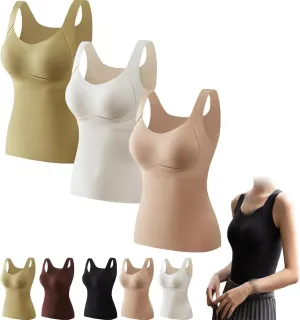 Thickened Warm Tank Top with Shelf Bra, Thickened Shelf Bra Tank for Women,High Stretch Sleeveless Camisoles, Warm Wirelfree