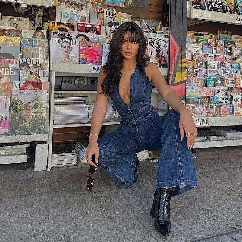 Trend4us Urban Chic Heart Backless Denim Jumpsuit