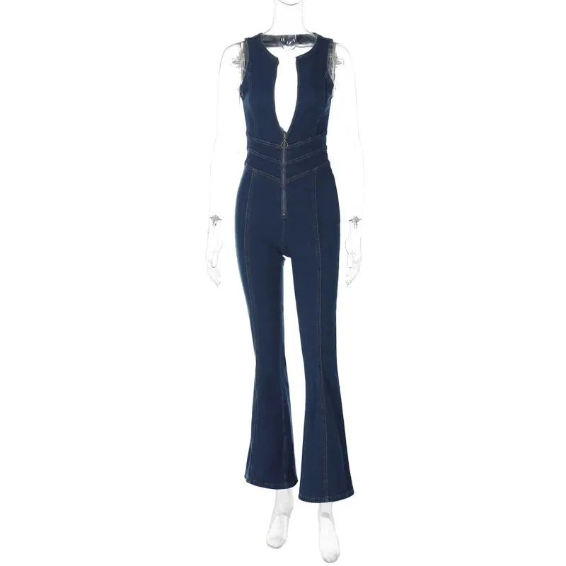 Trend4us Urban Chic Heart Backless Denim Jumpsuit
