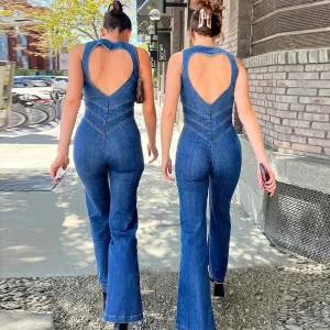 Trend4us Urban Chic Heart Backless Denim Jumpsuit