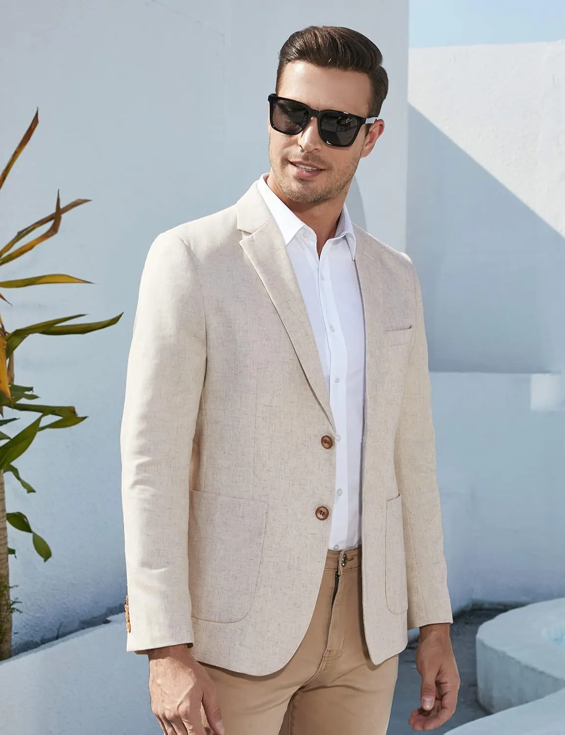TURETRENDY Men's Casual Blazer Linen Sport Coat Two Button Lightweight Jackets Business Daily Suit