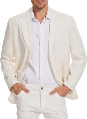 TURETRENDY Men's Linen Sport Coat Two Button Lightweight Blazer Business Casual Jacket