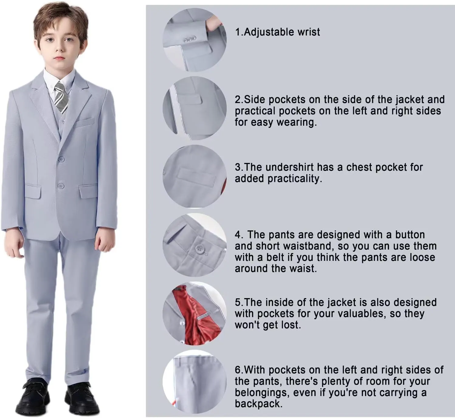 Wehilion Boys Suit Slim Fit Formal Tuxedo Suit Set for Kids Toddler Boys Teen Wedding Ring Bearer Dress Outfits