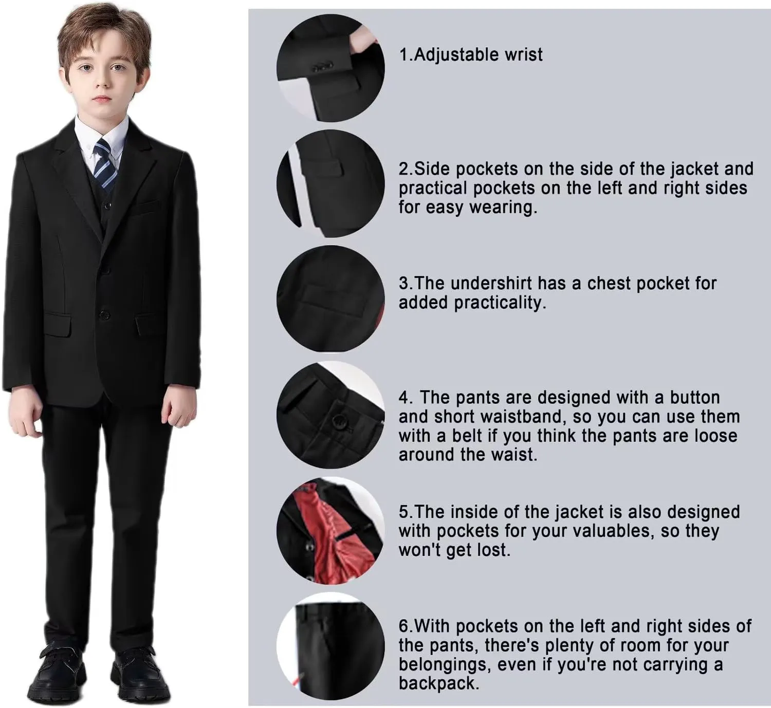 Wehilion Boys Suit Slim Fit Formal Tuxedo Suit Set for Kids Toddler Boys Teen Wedding Ring Bearer Dress Outfits