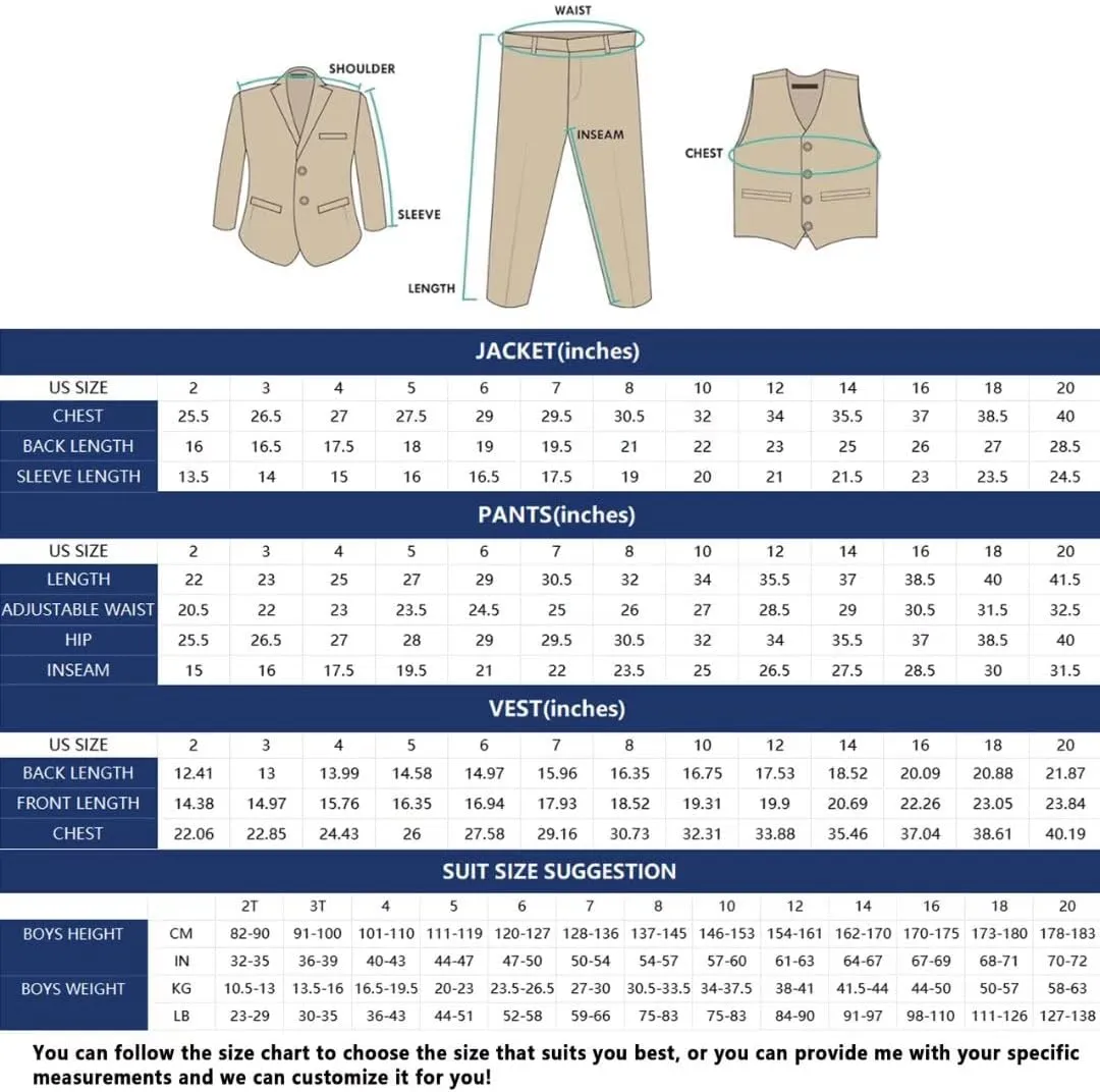 Wehilion Boys Suit Slim Fit Formal Tuxedo Suit Set for Kids Toddler Boys Teen Wedding Ring Bearer Dress Outfits