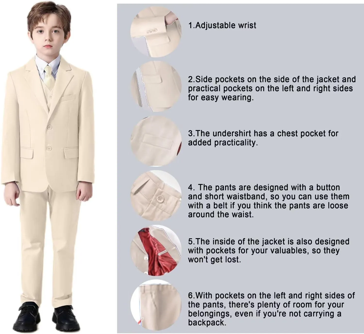 Wehilion Boys Suit Slim Fit Formal Tuxedo Suit Set for Kids Toddler Boys Teen Wedding Ring Bearer Dress Outfits