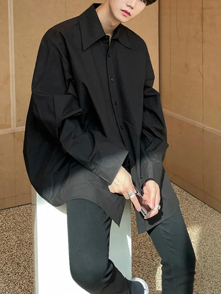 WIAOFELLAS  -  Long Men's Sleeve Turn down Neck Shirt Simple Spring New Solid Color Korean Loose Casual Spring Fashion Versatile 2A1202