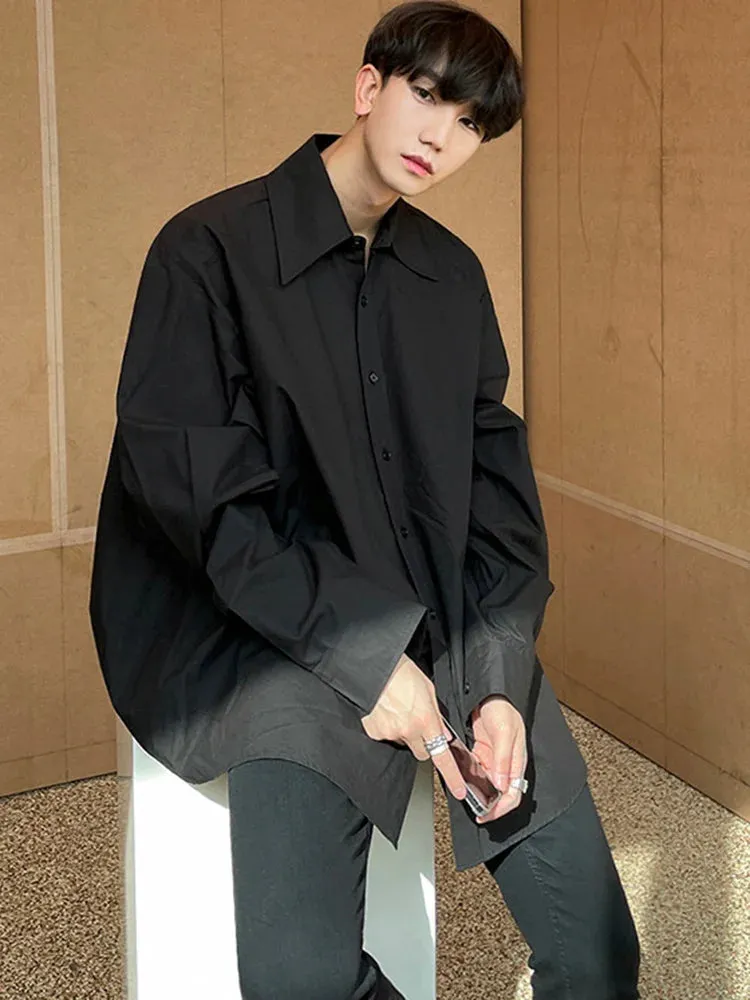 WIAOFELLAS  -  Long Men's Sleeve Turn down Neck Shirt Simple Spring New Solid Color Korean Loose Casual Spring Fashion Versatile 2A1202