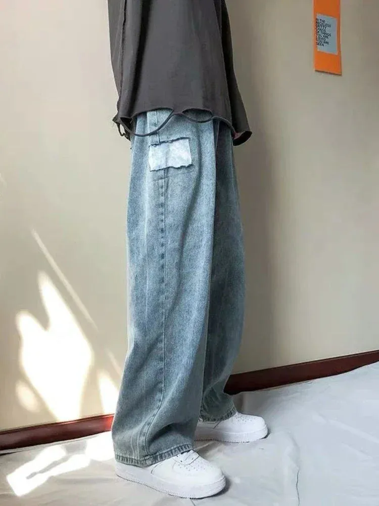 WIAOFELLAS  -  Loose Street Style Straight Cargo Pants Jeans Men Fashion Brand Wide Leg Overalls Retro Leisure Youth Denim Baggy Y2k