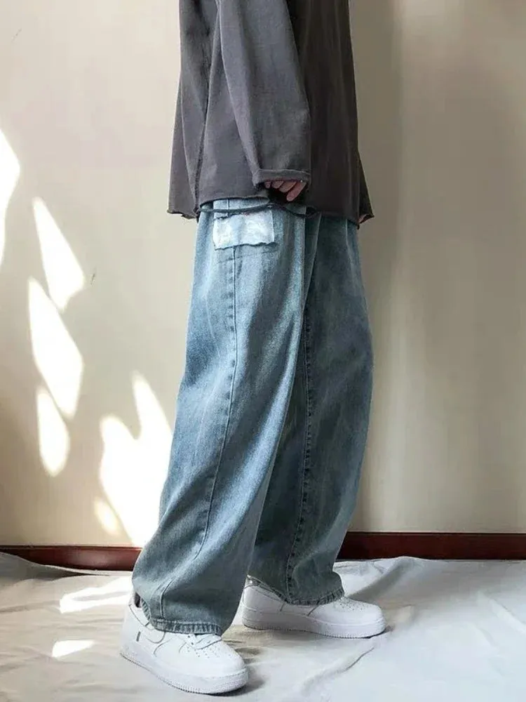 WIAOFELLAS  -  Loose Street Style Straight Cargo Pants Jeans Men Fashion Brand Wide Leg Overalls Retro Leisure Youth Denim Baggy Y2k