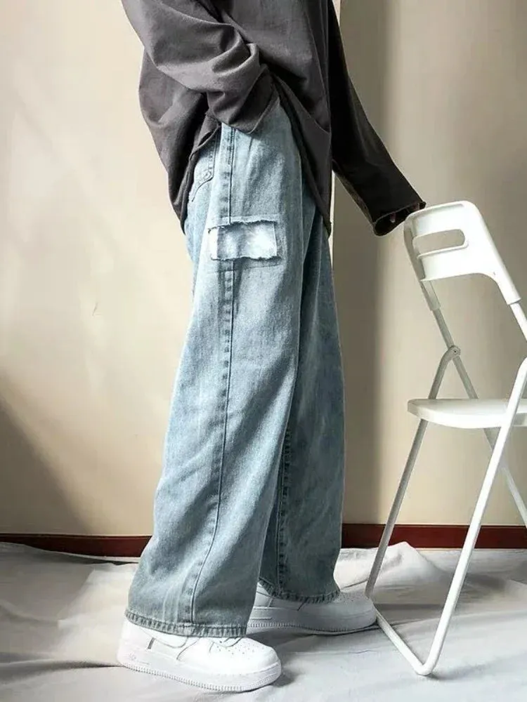 WIAOFELLAS  -  Loose Street Style Straight Cargo Pants Jeans Men Fashion Brand Wide Leg Overalls Retro Leisure Youth Denim Baggy Y2k