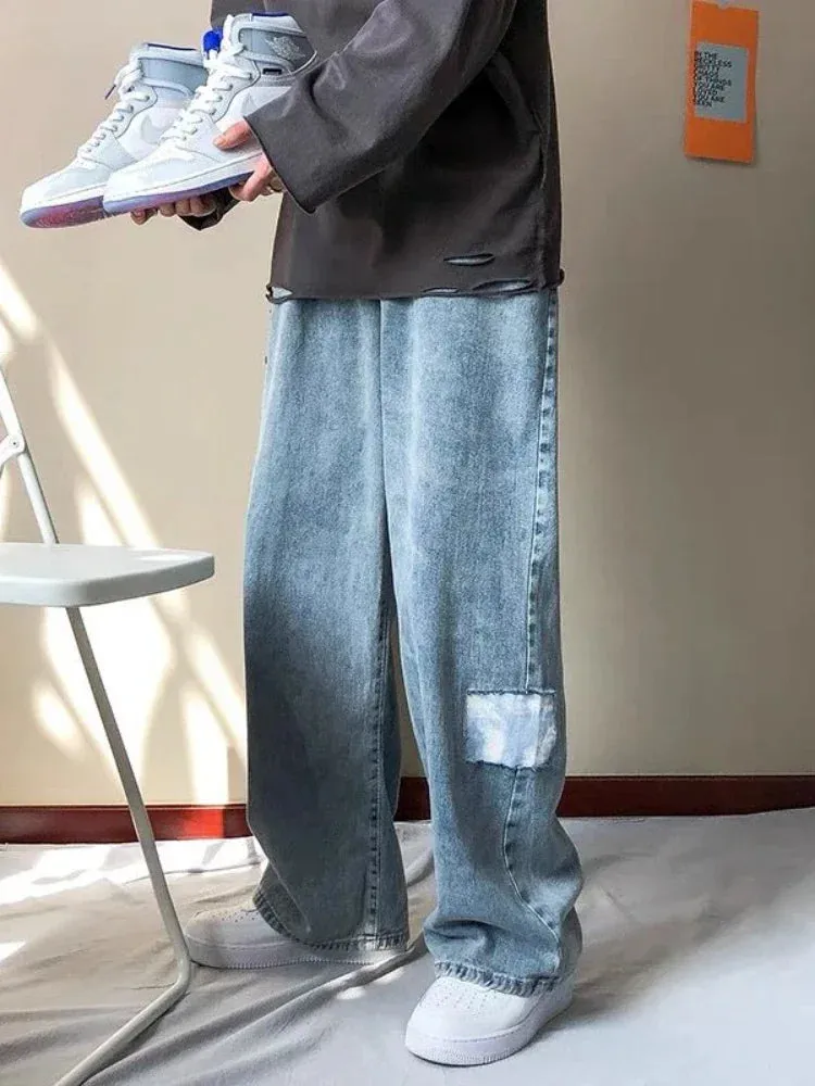 WIAOFELLAS  -  Loose Street Style Straight Cargo Pants Jeans Men Fashion Brand Wide Leg Overalls Retro Leisure Youth Denim Baggy Y2k