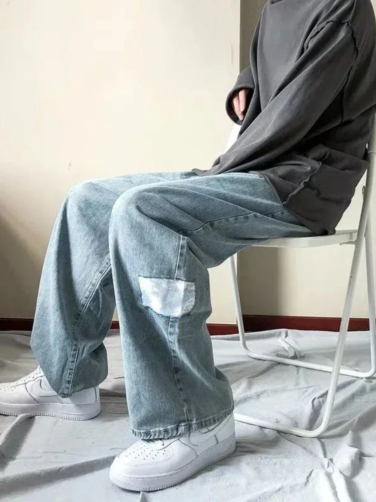 WIAOFELLAS  -  Loose Street Style Straight Cargo Pants Jeans Men Fashion Brand Wide Leg Overalls Retro Leisure Youth Denim Baggy Y2k