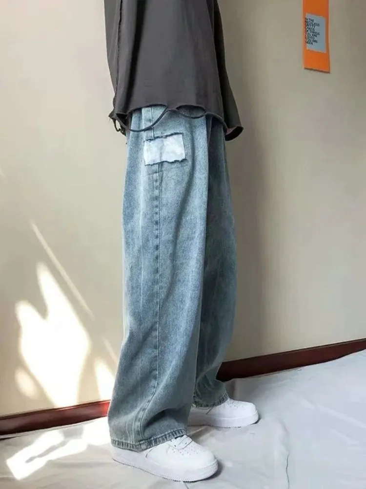 WIAOFELLAS  -  Loose Street Style Straight Cargo Pants Jeans Men Fashion Brand Wide Leg Overalls Retro Leisure Youth Denim Baggy Y2k