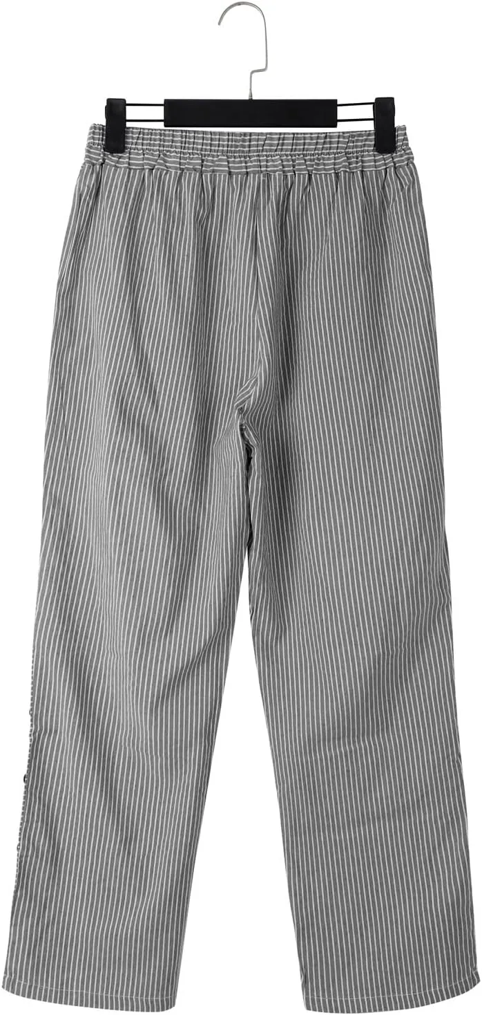 Women Fashion Striped Linen Pants Casual High Waist Capri Straight Leg 2025 Spring Summer Trousers with Pockets