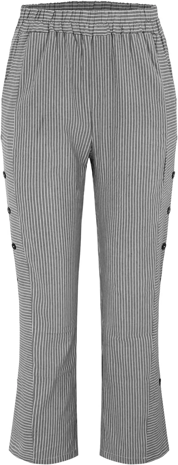 Women Fashion Striped Linen Pants Casual High Waist Capri Straight Leg 2025 Spring Summer Trousers with Pockets