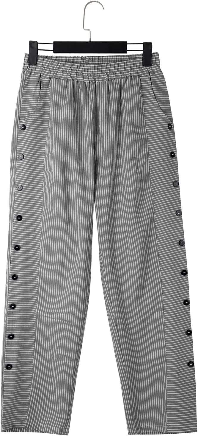 Women Fashion Striped Linen Pants Casual High Waist Capri Straight Leg 2025 Spring Summer Trousers with Pockets
