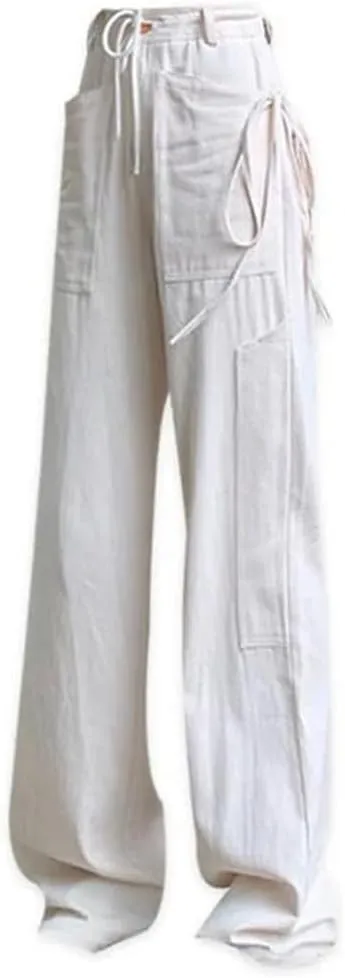 Women's Autumn Casual Drawstring Workwear High-Waist Trousers Wide-Leg Sweatpants