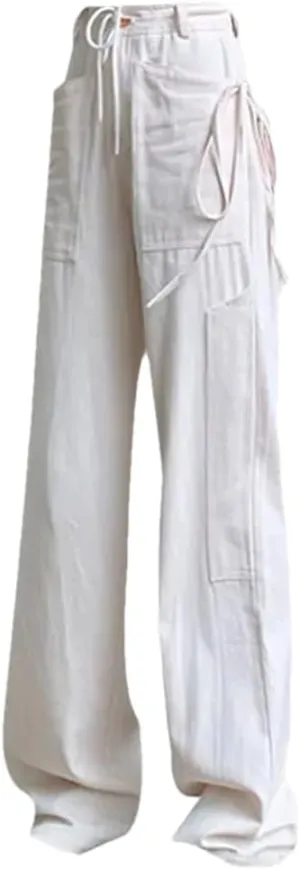 Women's Autumn Casual Drawstring Workwear High-Waist Trousers Wide-Leg Sweatpants
