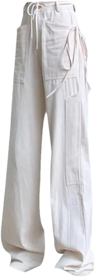Women's Autumn Casual Drawstring Workwear High-Waist Trousers Wide-Leg Sweatpants