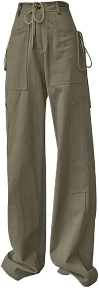 Women's Autumn Casual Drawstring Workwear High-Waist Trousers Wide-Leg Sweatpants