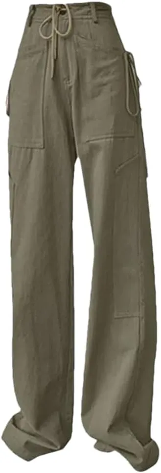 Women's Autumn Casual Drawstring Workwear High-Waist Trousers Wide-Leg Sweatpants