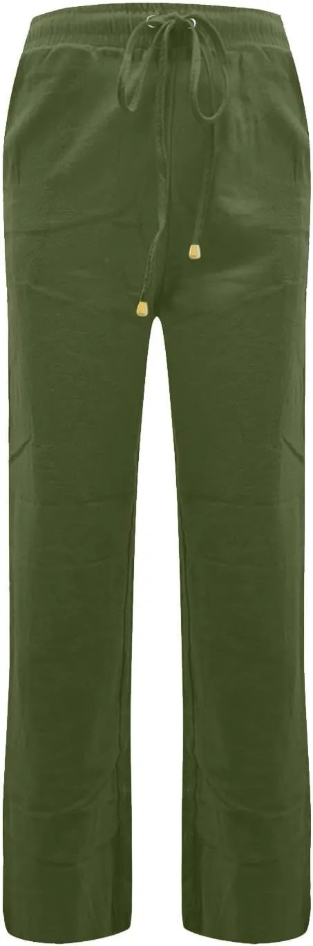 Womens Casual Cotton Linen Pants Drawstring Elastic Waist Wide Leg Trousers Beach Vacation Outfits