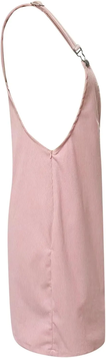 Women's Corduroy A Line Mini Dress Cute Jumper Pinafore Bib Overall Mini Dress Skirt Wide Straps Overalls Dress with Pockets