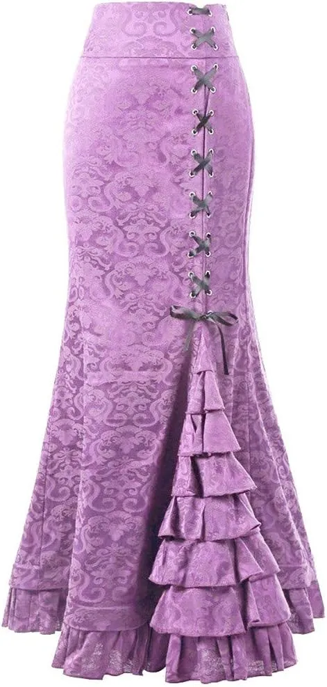 Women's High Waist Midi Skirt Mermaid Bandage Lace Up Retro Fishtail Pencil Skirt Floor Length Maxi Bodycon Wrap Dress