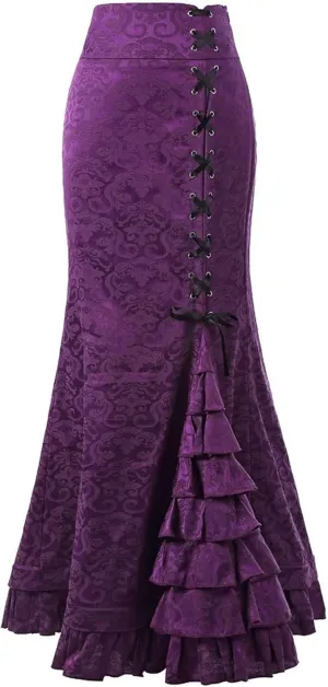 Womens High Waist Skirts Floor Length Retro Mermaid Bandage Printed Skirt Vintage Fishtail Pencil Skirt Maxi Wrap Dress