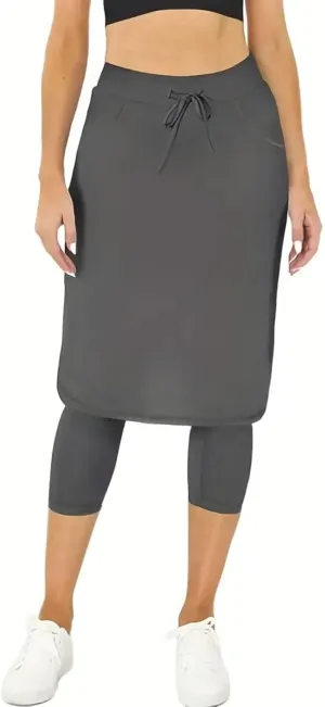 Womens Tennis Skirts with Leggings Knee Length High Waisted Yoga Capri Pants Golf Long Skorts with Pockets
