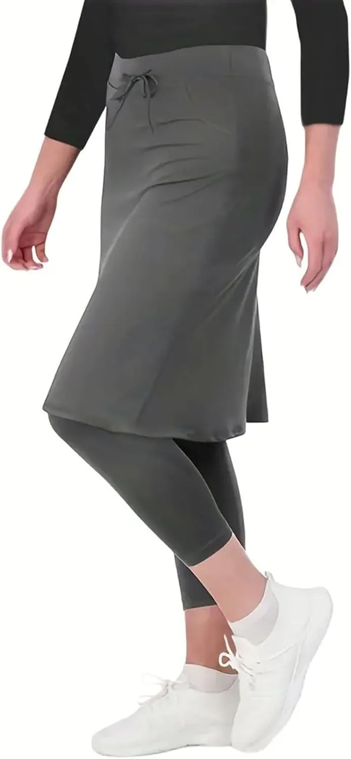 Womens Tennis Skirts with Leggings Knee Length High Waisted Yoga Capri Pants Golf Long Skorts with Pockets
