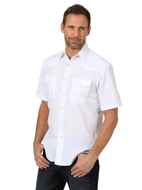 Wrangler Men's White Sport Short Sleeve Snap Western Shirt