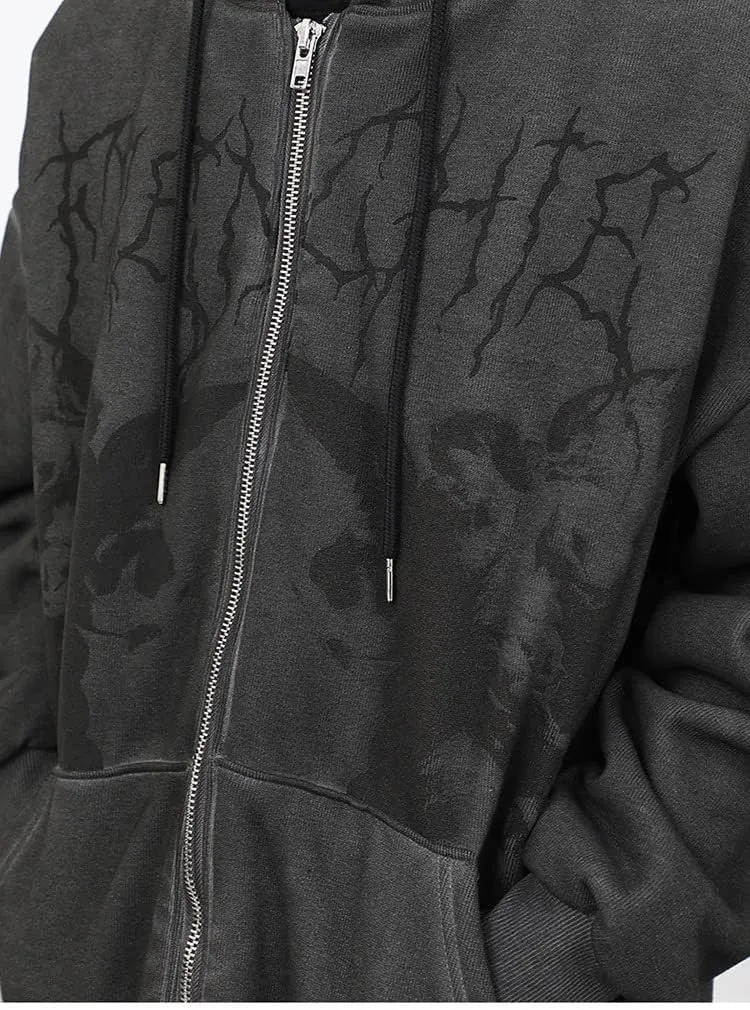 Y2k Grunge Punk Full Zip Up Hoodies Women Vintage Graphic Print Oversized Sweatshirt Hip-pop Pullover Jackets