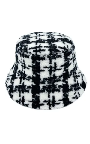 YHU220032 Plaid Sherpa Soft Faux Fur Bucket Hat