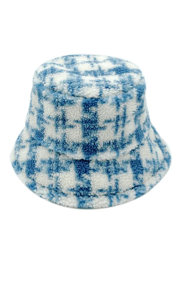 YHU220032 Plaid Sherpa Soft Faux Fur Bucket Hat