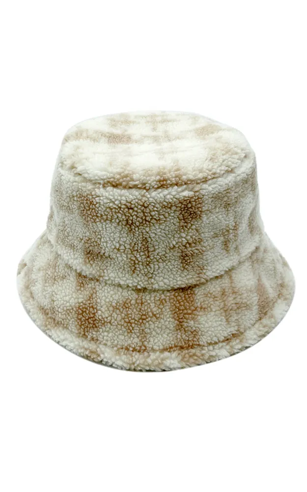 YHU220032 Plaid Sherpa Soft Faux Fur Bucket Hat